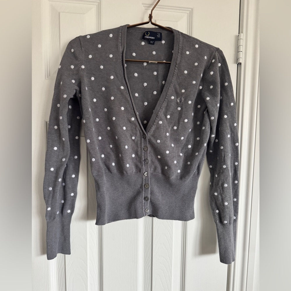 Fred Perry Polka Dot Knit Cardigan - grey/White Laurel Wreath Logo